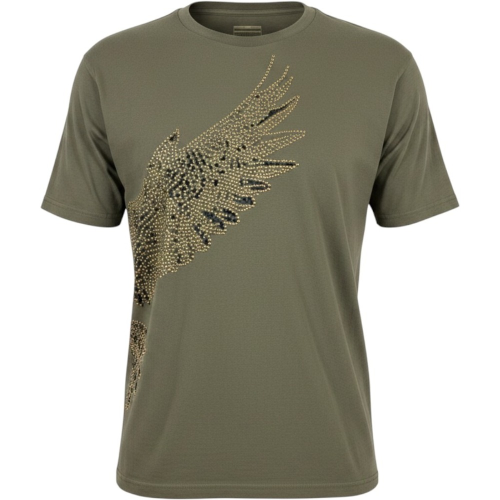 Sean John Mens 2XL Olive Green Studded Wing Graphic T-Shirt Short Sleeve Cotton